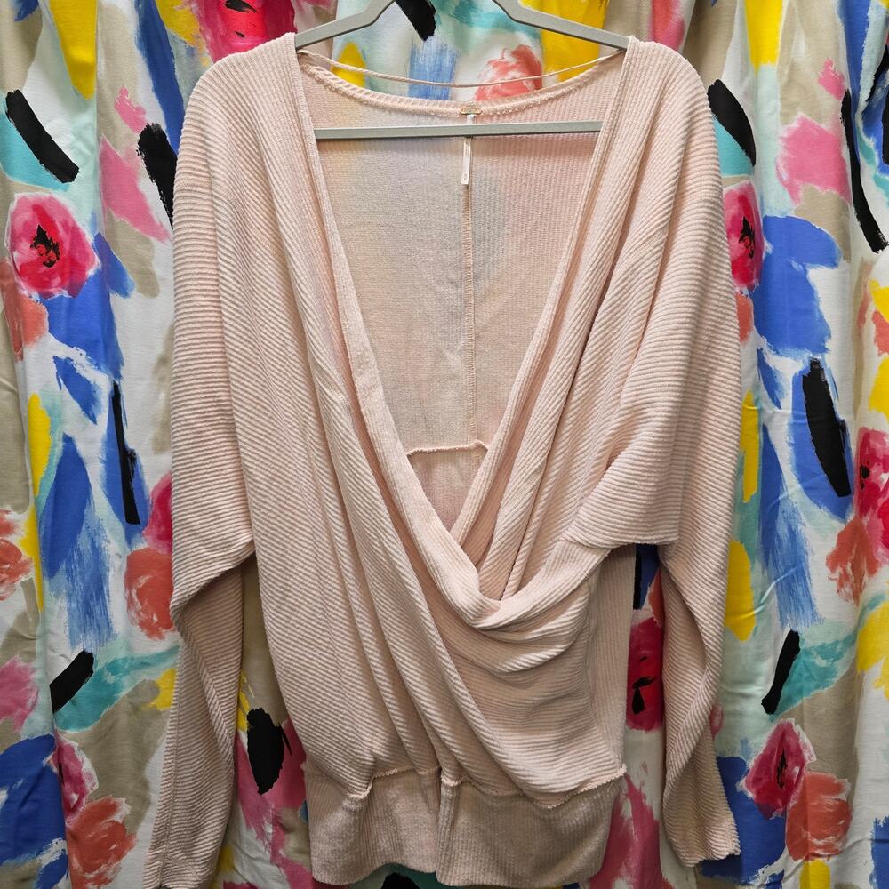 Free People light pink long sleeve faux wrap ribbed sweater medium
